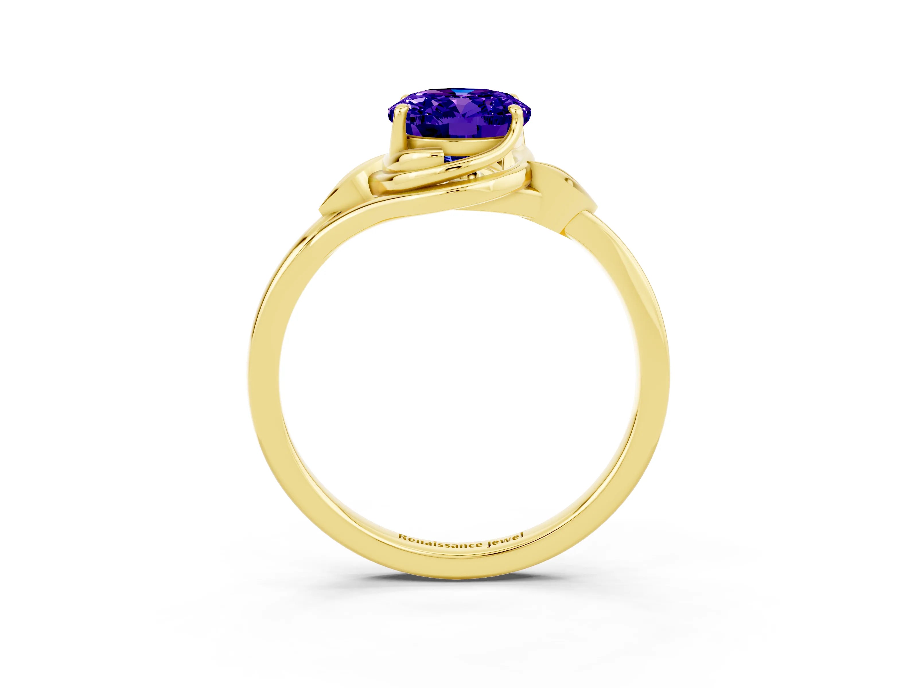 Yellow gold Oval Cut Tanzanite Solitaire Ring with Twist Band and Four-Prong Setting_27