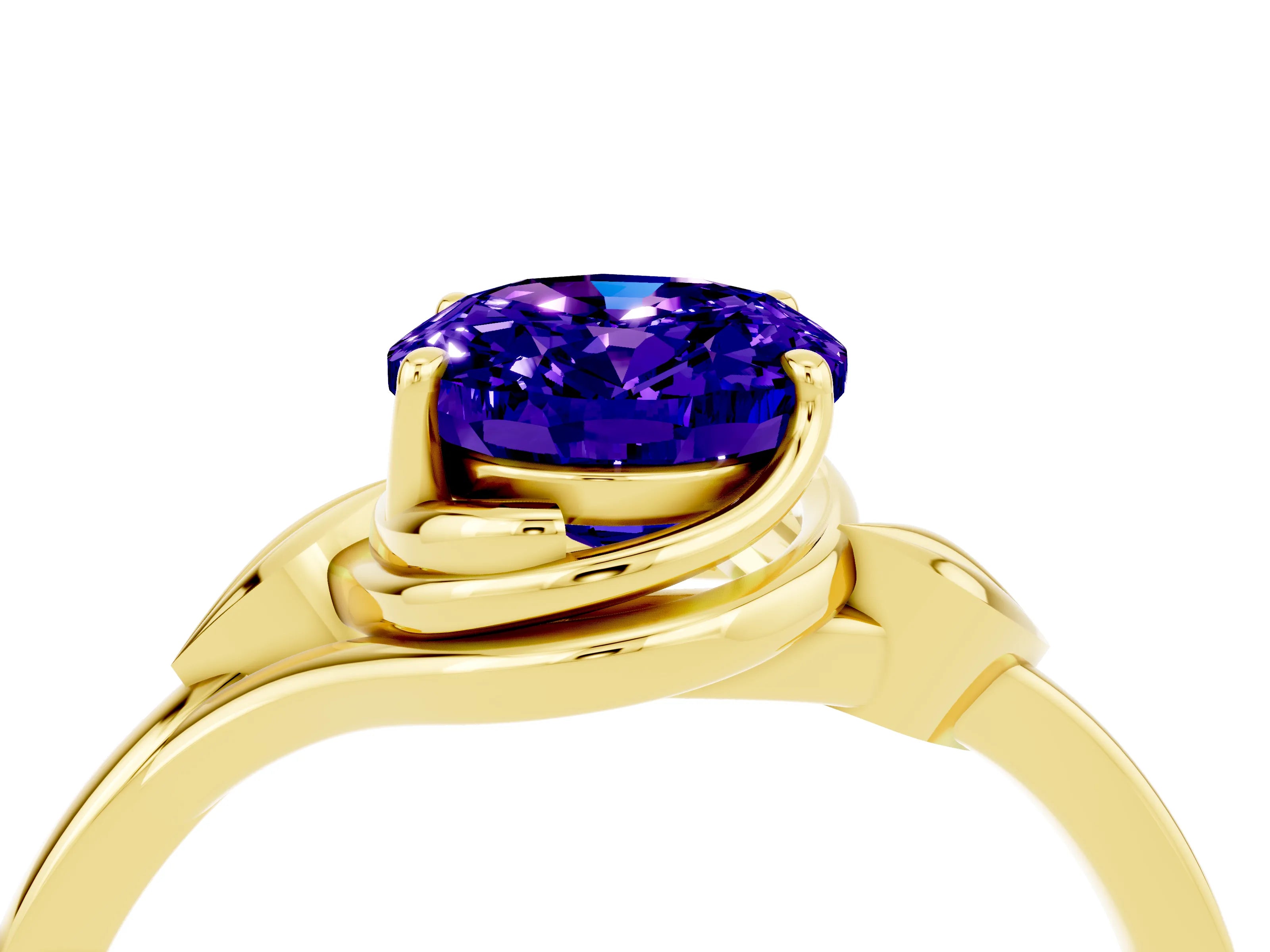 Yellow gold Oval Cut Tanzanite Solitaire Ring with Twist Band and Four-Prong Setting_28