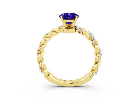Yellow gold Oval Cut Tanzanite Solitaire Ring with Twisted Band and Pavé Accents_3