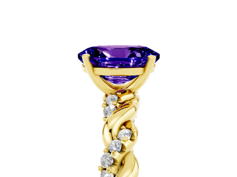 Yellow gold Oval Cut Tanzanite Solitaire Ring with Twisted Band and Pavé Accents_5
