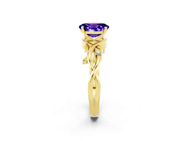 Yellow gold Oval Cut Tanzanite Solitaire Ring with Twisted Band and Prong Setting