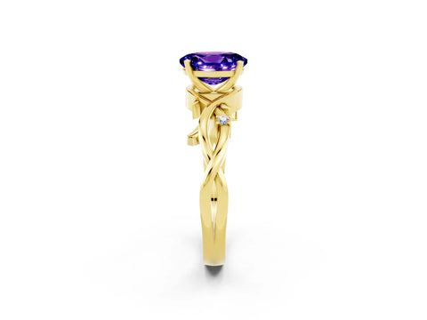 Yellow gold Oval Cut Tanzanite Solitaire Ring with Twisted Band and Prong Setting_2