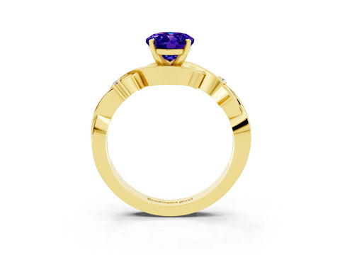 Yellow gold Oval Cut Tanzanite Solitaire Ring with Twisted Band and Prong Setting_3