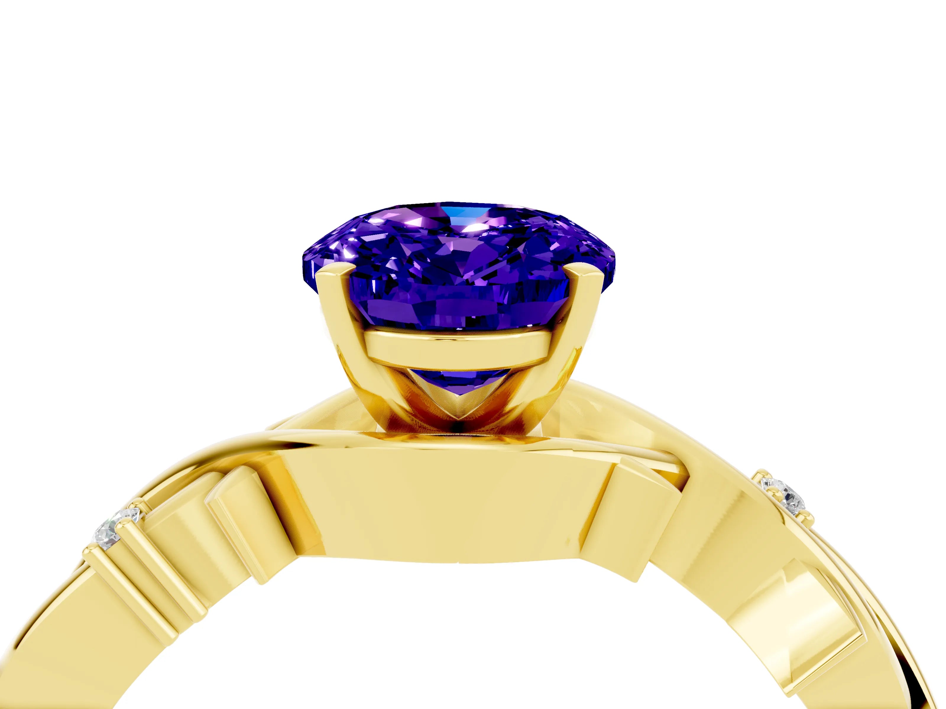 Yellow gold Oval Cut Tanzanite Solitaire Ring with Twisted Band and Prong Setting_4