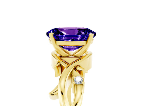 Yellow gold Oval Cut Tanzanite Solitaire Ring with Twisted Band and Prong Setting_5