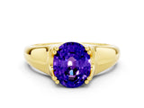 Yellow gold Oval Cut Tanzanite Solitaire Ring with Wide Band and Prong Setting
