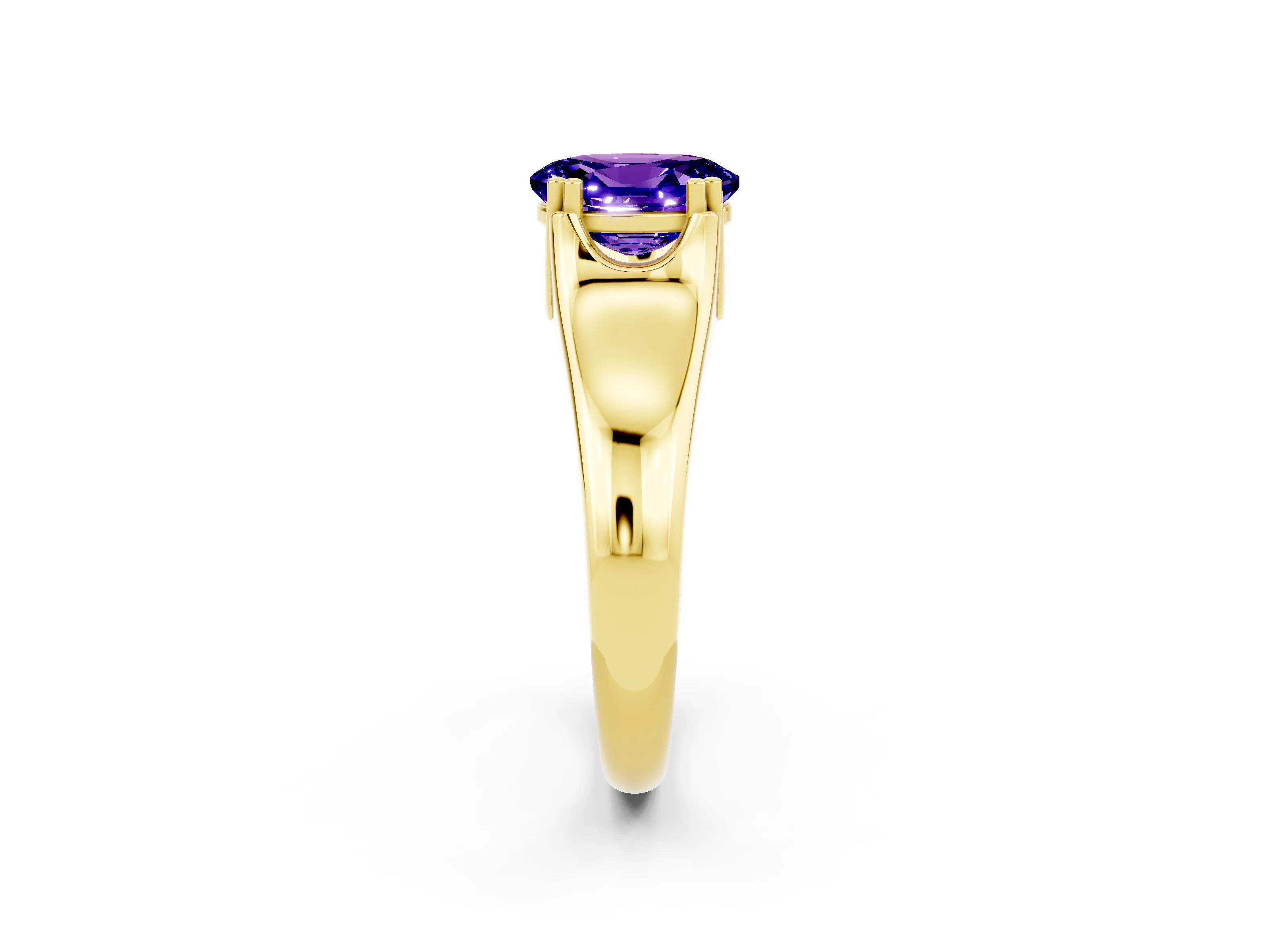 Yellow gold Oval Cut Tanzanite Solitaire Ring with Wide Band and Prong Setting_2