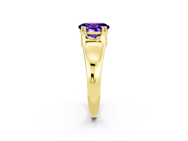 Yellow gold Oval Cut Tanzanite Solitaire Ring with Wide Band and Prong Setting