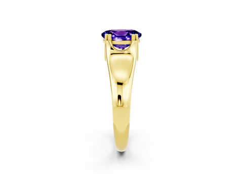 Yellow gold Oval Cut Tanzanite Solitaire Ring with Wide Band and Prong Setting_2