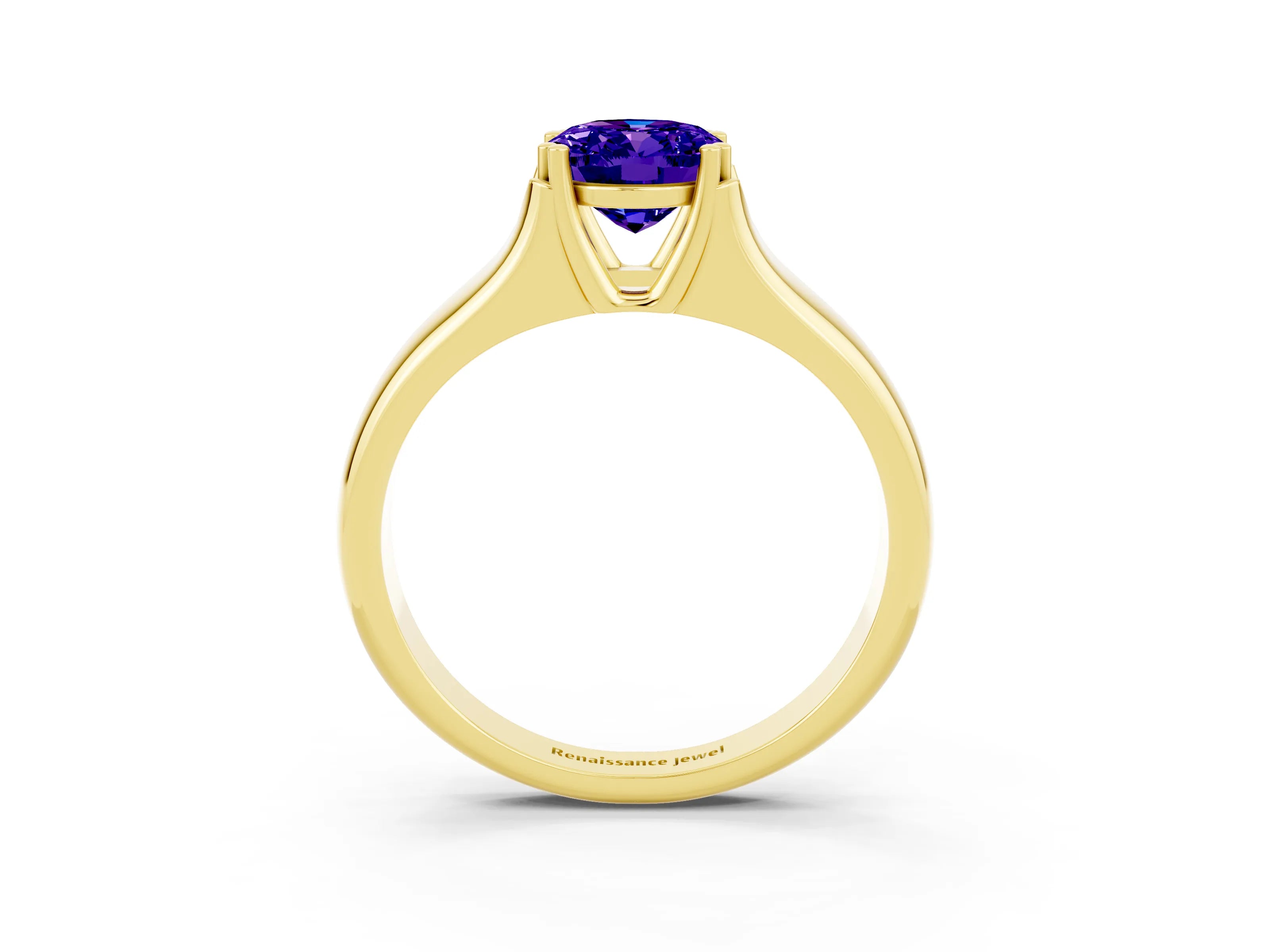 Yellow gold Oval Cut Tanzanite Solitaire Ring with Wide Band and Prong Setting_3