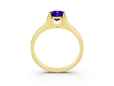 Yellow gold Oval Cut Tanzanite Solitaire Ring with Wide Band and Prong Setting_3