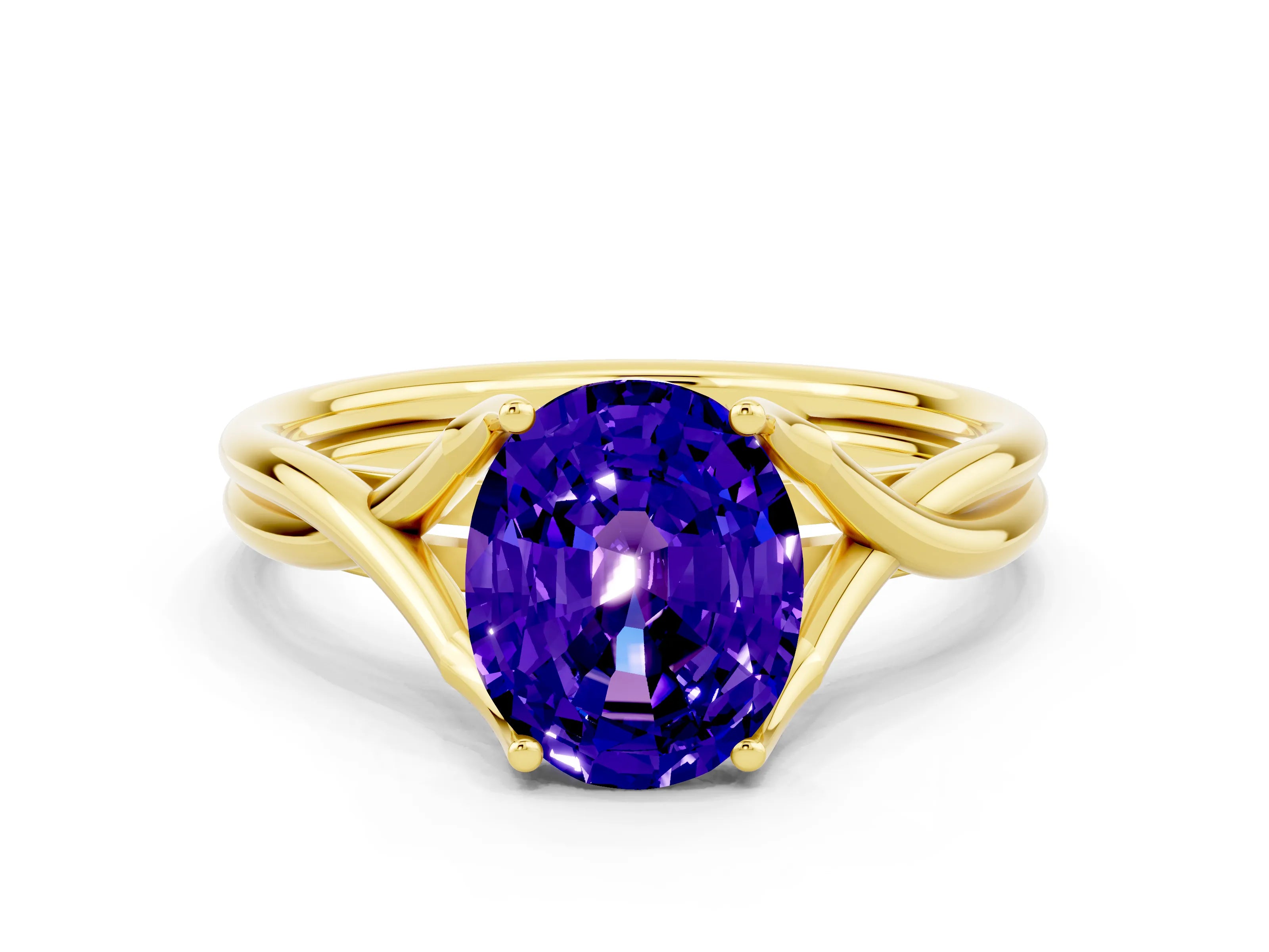Yellow gold Oval Cut Tanzanite Solitaire Twist Band Prong Setting Ring_36