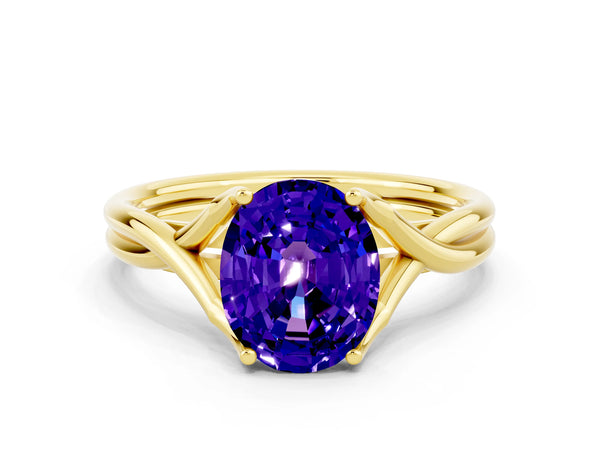 Yellow gold Oval Cut Tanzanite Solitaire Twist Band Prong Setting Ring