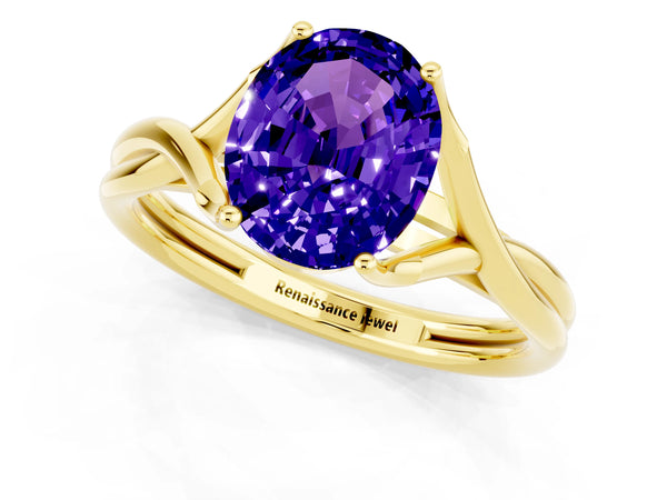 Yellow gold Oval Cut Tanzanite Solitaire Twist Band Prong Setting Ring