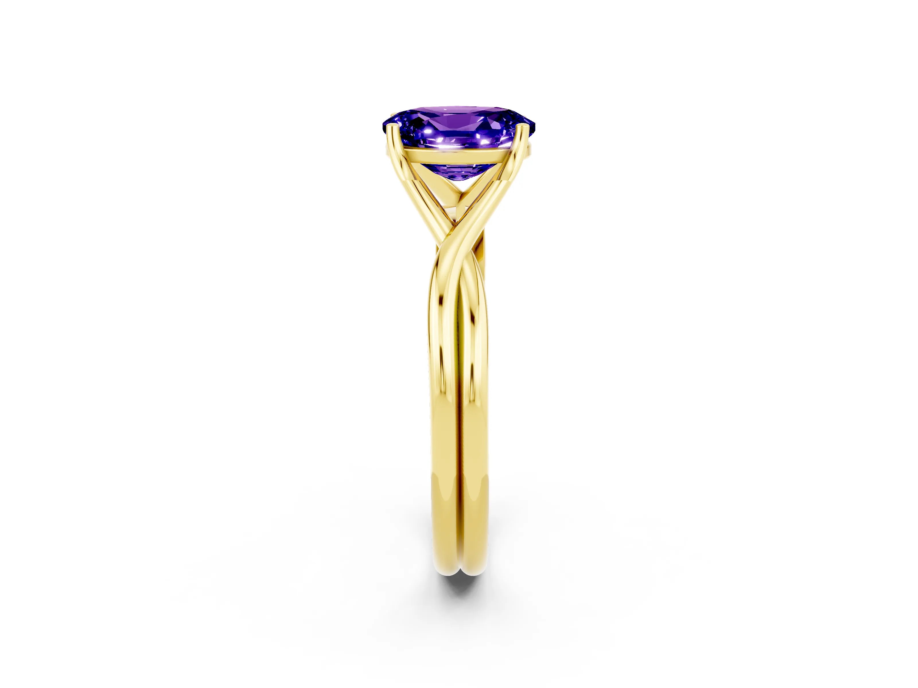 Yellow gold Oval Cut Tanzanite Solitaire Twist Band Prong Setting Ring_38