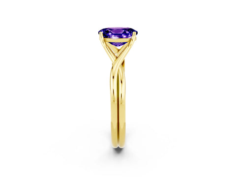 Yellow gold Oval Cut Tanzanite Solitaire Twist Band Prong Setting Ring_38