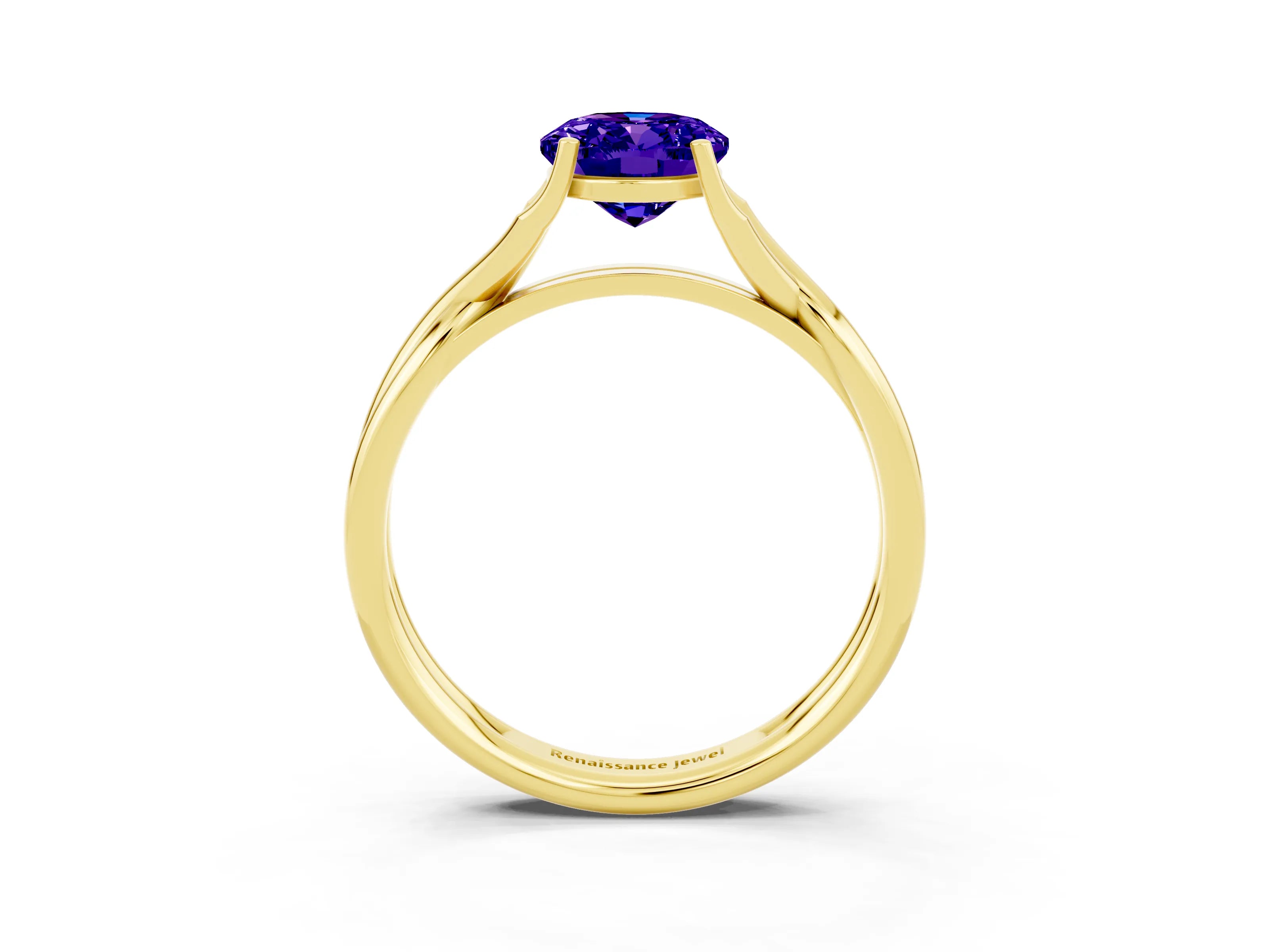 Yellow gold Oval Cut Tanzanite Solitaire Twist Band Prong Setting Ring_39