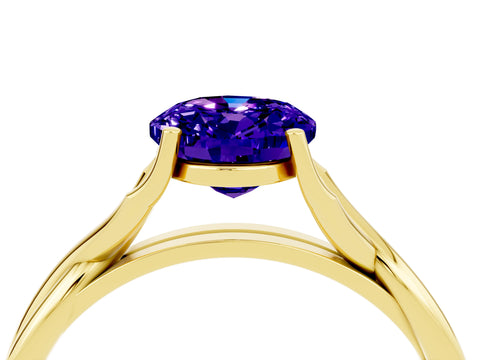 Yellow gold Oval Cut Tanzanite Solitaire Twist Band Prong Setting Ring_40