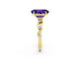 Yellow gold Oval Cut Tanzanite Solitaire Twisted Band with Round  Accents and Prong Setting_14