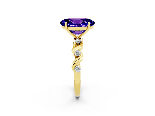 Yellow gold Oval Cut Tanzanite Solitaire Twisted Band with Round  Accents and Prong Setting