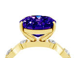 Yellow gold Oval Cut Tanzanite Solitaire Twisted Band with Round  Accents and Prong Setting_16