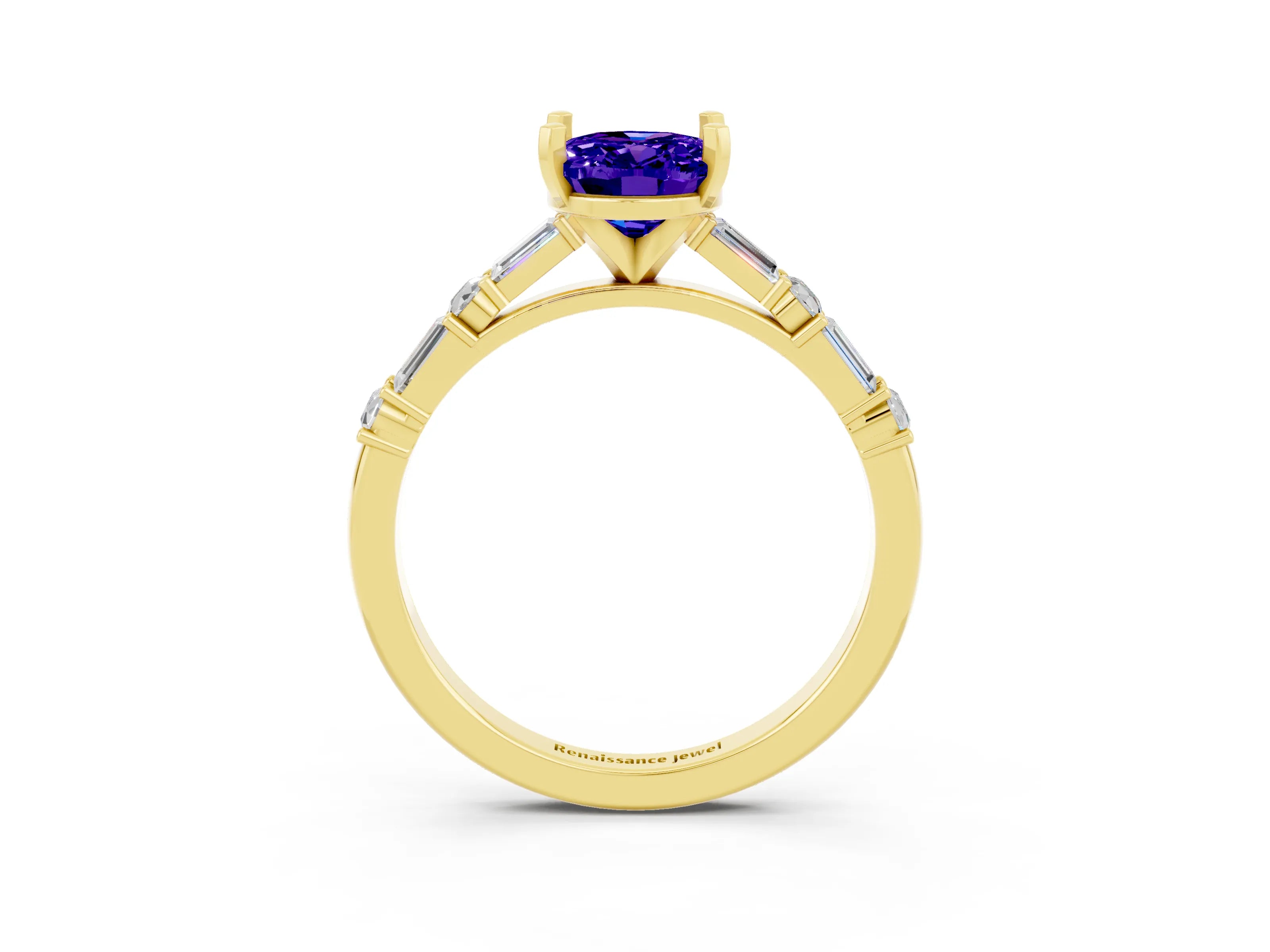 Yellow gold Oval Cut Tanzanite Solitaire with Side Baguettes and Channel Set Band_3