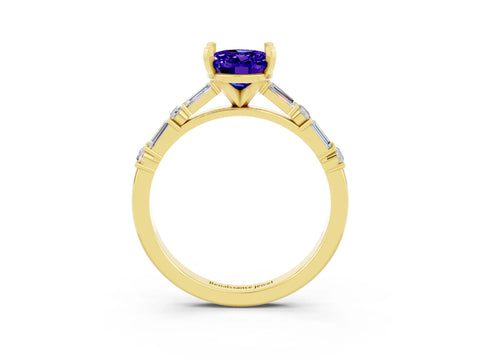 Yellow gold Oval Cut Tanzanite Solitaire with Side Baguettes and Channel Set Band_3