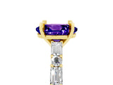 Yellow gold Oval Cut Tanzanite Solitaire with Side Baguettes and Channel Set Band_5