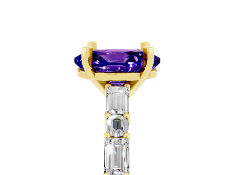 Yellow gold Oval Cut Tanzanite Solitaire with Side Baguettes and Channel Set Band_5