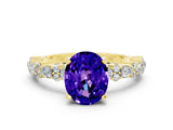 Yellow gold Oval Cut Tanzanite Solitaire with Side Stones, Pave Band, Four-Prong Setting_24