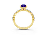 Yellow gold Oval Cut Tanzanite Solitaire with Side Stones, Pave Band, Four-Prong Setting_27