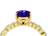 Yellow gold Oval Cut Tanzanite Solitaire with Side Stones, Pave Band, Four-Prong Setting_28