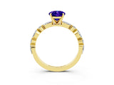 Yellow gold Oval Cut Tanzanite Solitaire with Side Stones on a Pavé Band and Four-Prong Setting_3