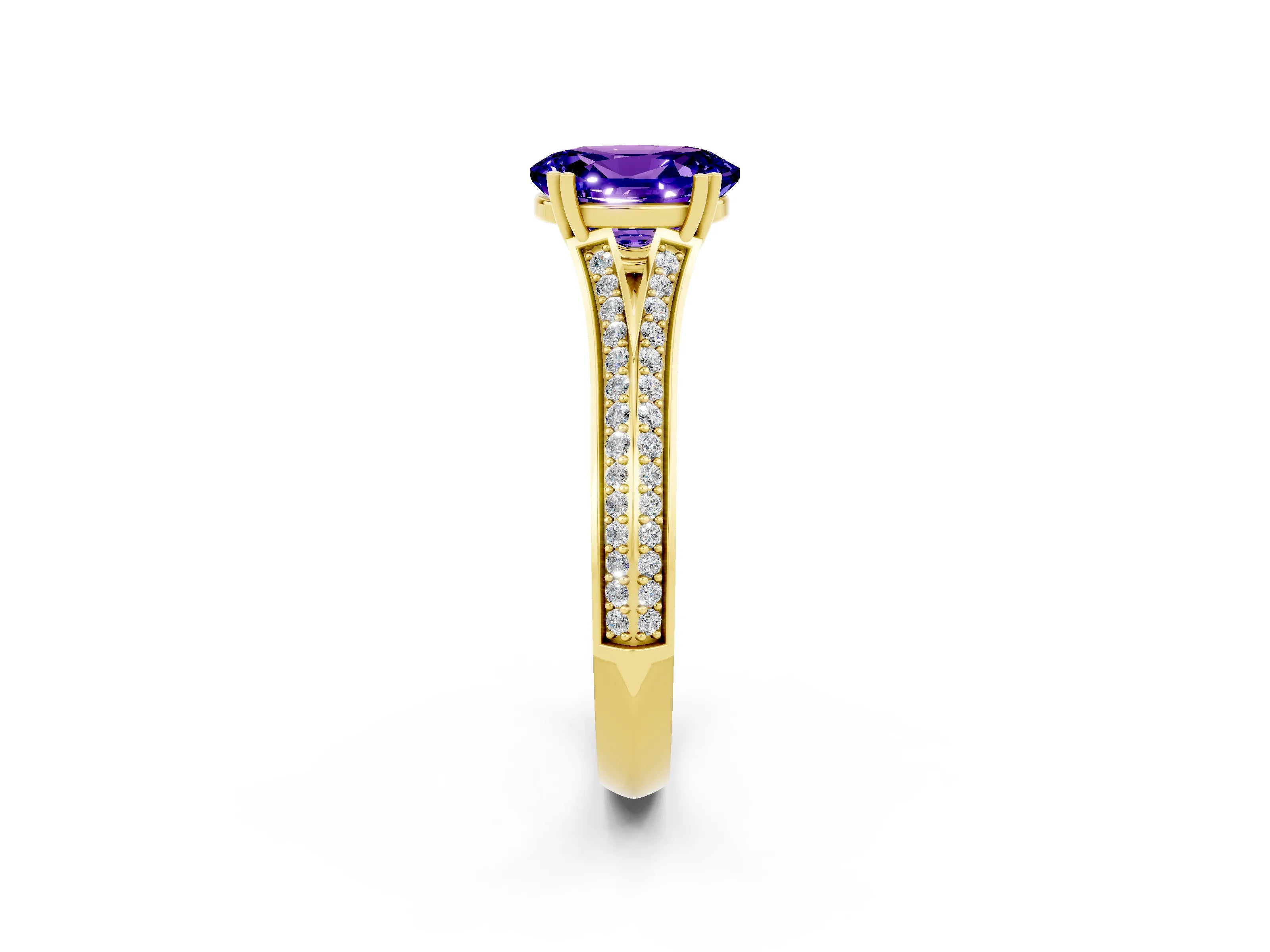 Yellow gold Oval Cut Tanzanite Split Shank Engagement Ring with Pavé Band_2