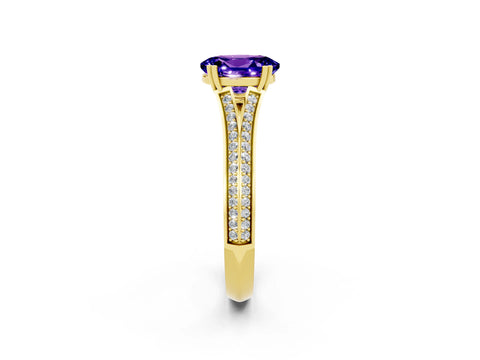 Yellow gold Oval Cut Tanzanite Split Shank Engagement Ring with Pavé Band_2