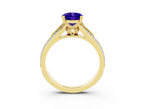 Yellow gold Oval Cut Tanzanite Split Shank Engagement Ring with Pavé Band_3