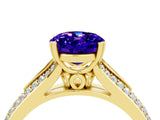 Yellow gold Oval Cut Tanzanite Split Shank Engagement Ring with Pavé Band_4