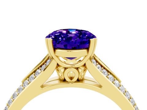 Yellow gold Oval Cut Tanzanite Split Shank Engagement Ring with Pavé Band_4