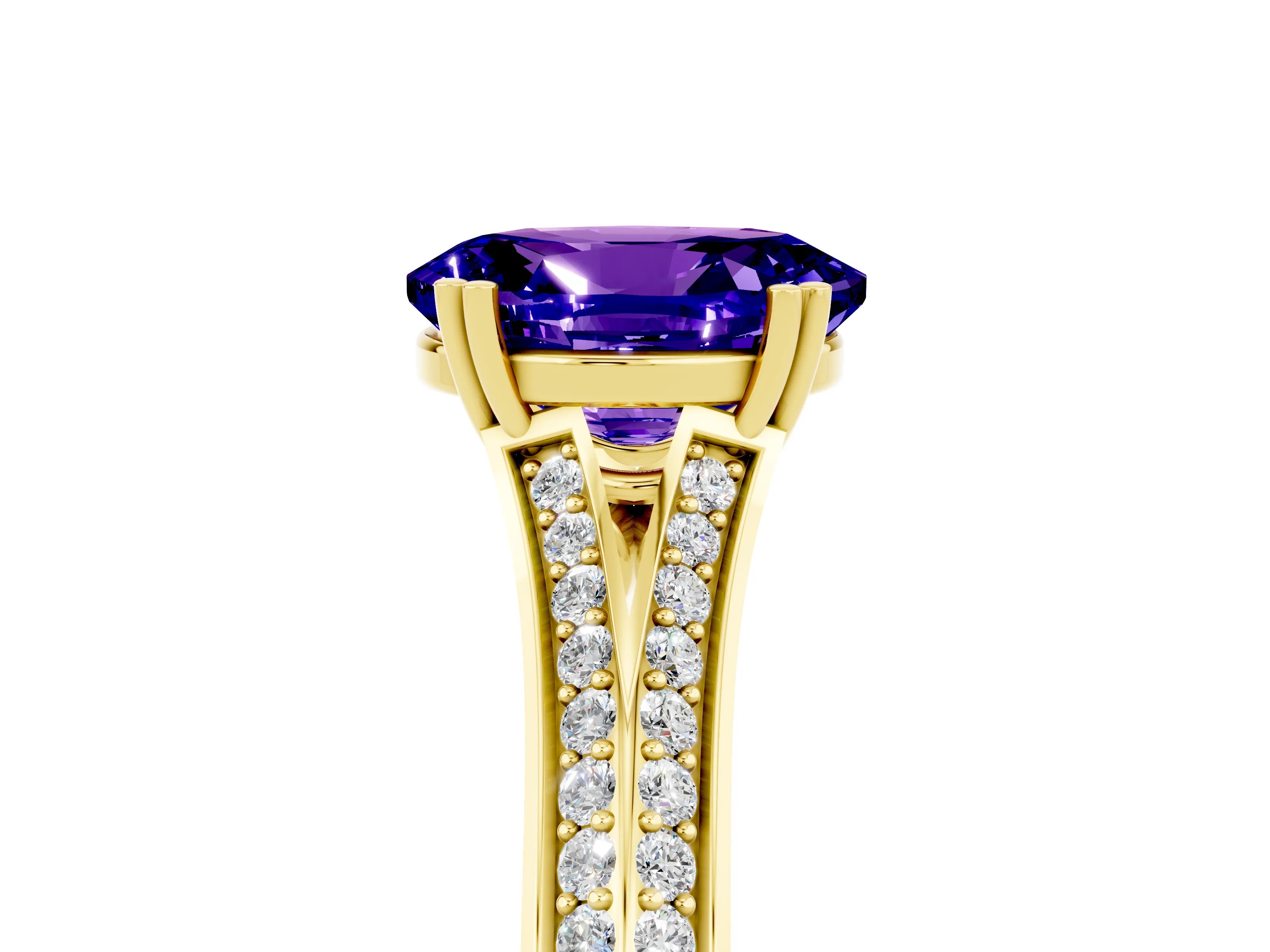 Yellow gold Oval Cut Tanzanite Split Shank Engagement Ring with Pavé Band_5