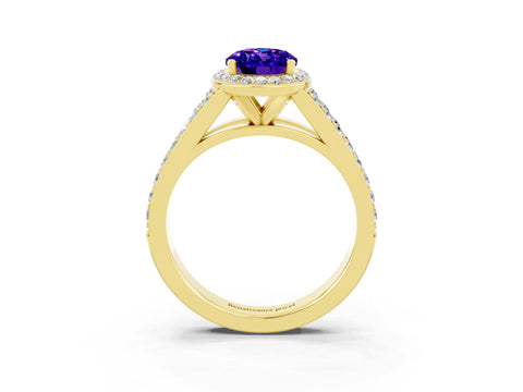 Yellow gold Oval Cut Tanzanite Split Shank Halo Ring with Four-Prong Setting_15