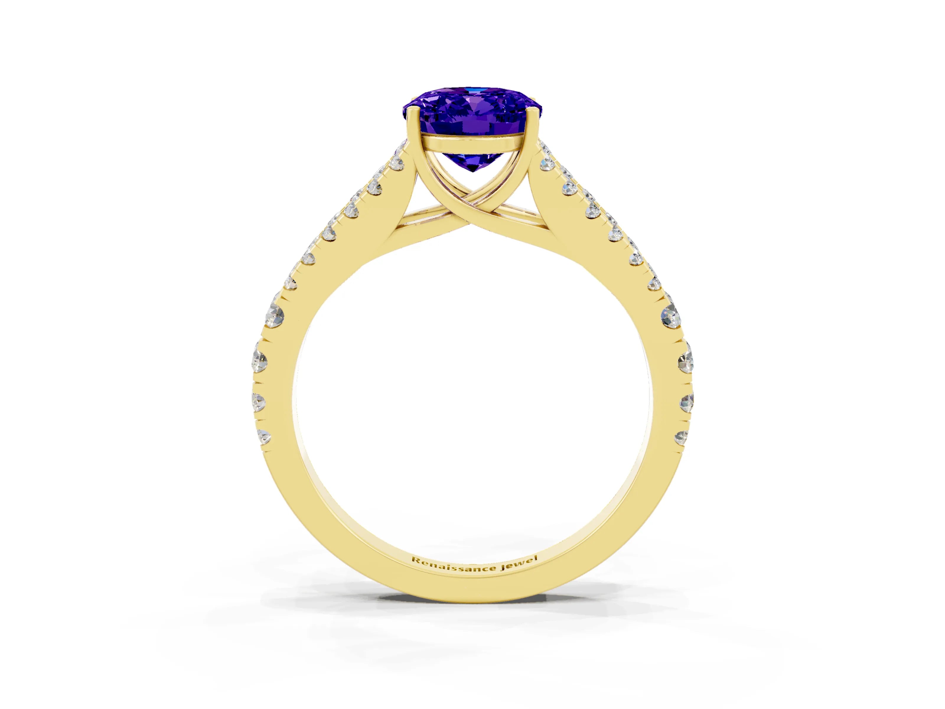 Yellow gold Oval Cut Tanzanite Split Shank Pavé Engagement Ring with Four-Prong Setting_15