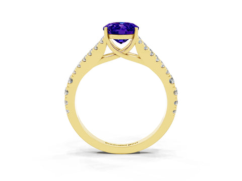 Yellow gold Oval Cut Tanzanite Split Shank Pavé Engagement Ring with Four-Prong Setting_15