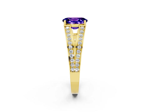 Yellow gold Oval Cut Tanzanite Split Shank Ring with Pavé Band and Four-Prong Setting_2