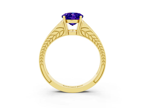 Yellow gold Oval Cut Tanzanite Split Shank Ring with Pavé Band and Four-Prong Setting_3