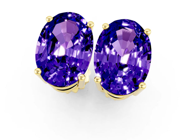 Yellow gold Oval Cut Tanzanite Stud Earrings