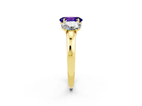 Yellow gold Oval Cut Tanzanite Three-Stone Ring with Four-Prong Setting and Classic Band_2