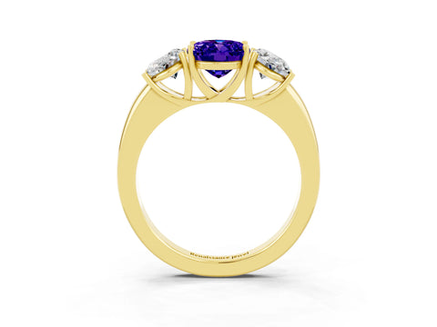 Yellow gold Oval Cut Tanzanite Three-Stone Ring with Four-Prong Setting and Classic Band_3
