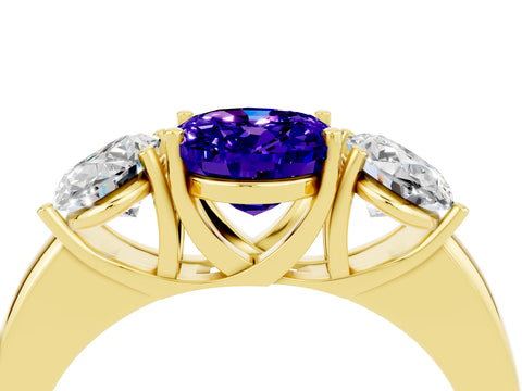 Yellow gold Oval Cut Tanzanite Three-Stone Ring with Four-Prong Setting and Classic Band_4