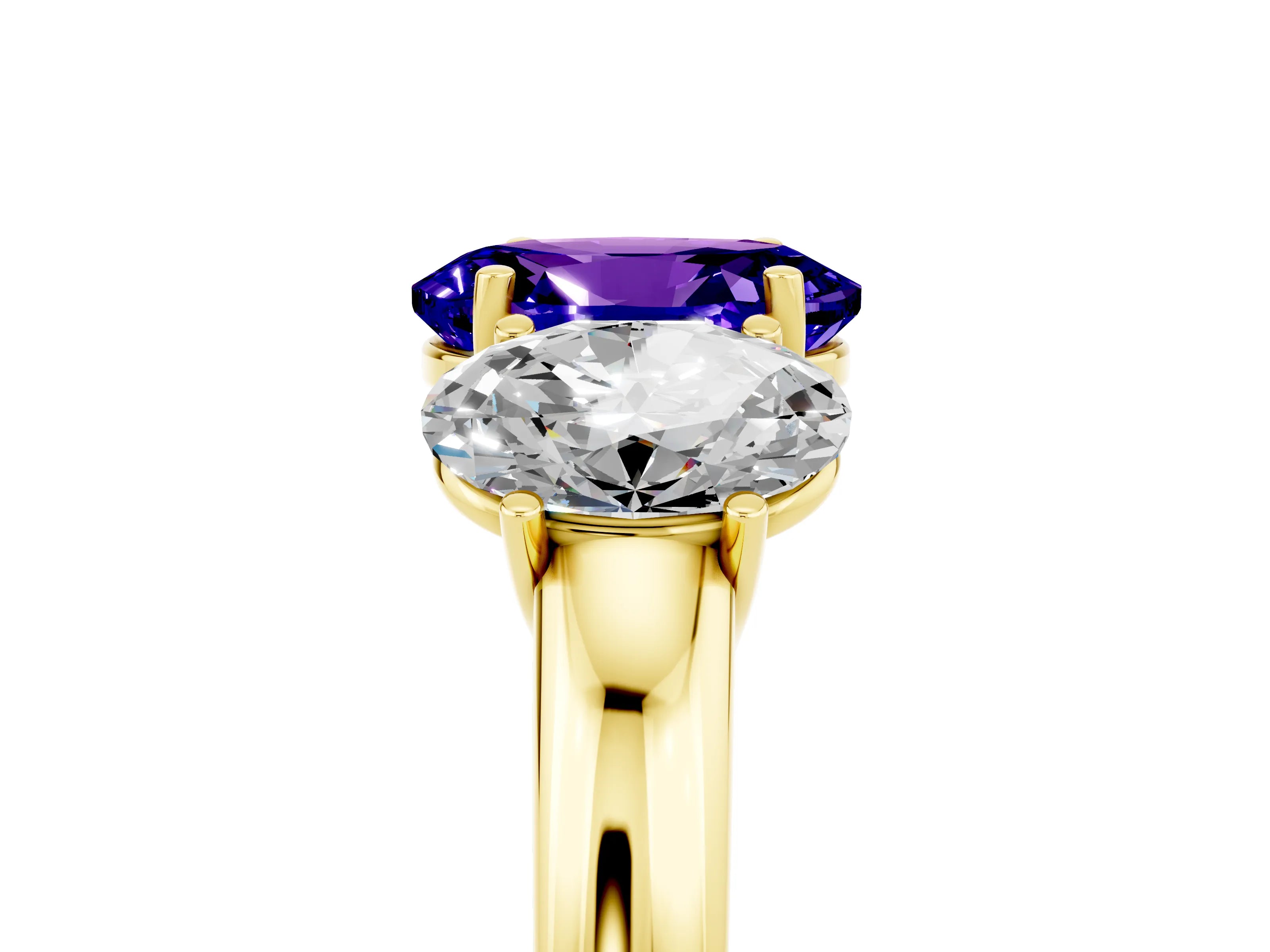 Yellow gold Oval Cut Tanzanite Three-Stone Ring with Four-Prong Setting and Classic Band_5