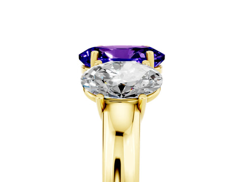 Yellow gold Oval Cut Tanzanite Three-Stone Ring with Four-Prong Setting and Classic Band_5